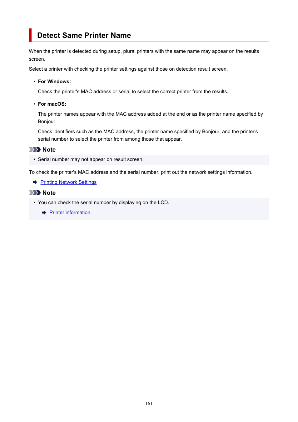 Detect same printer name | Canon imagePROGRAF PRO-300 13" Photographic Inkjet Printer User Manual | Page 161 / 650