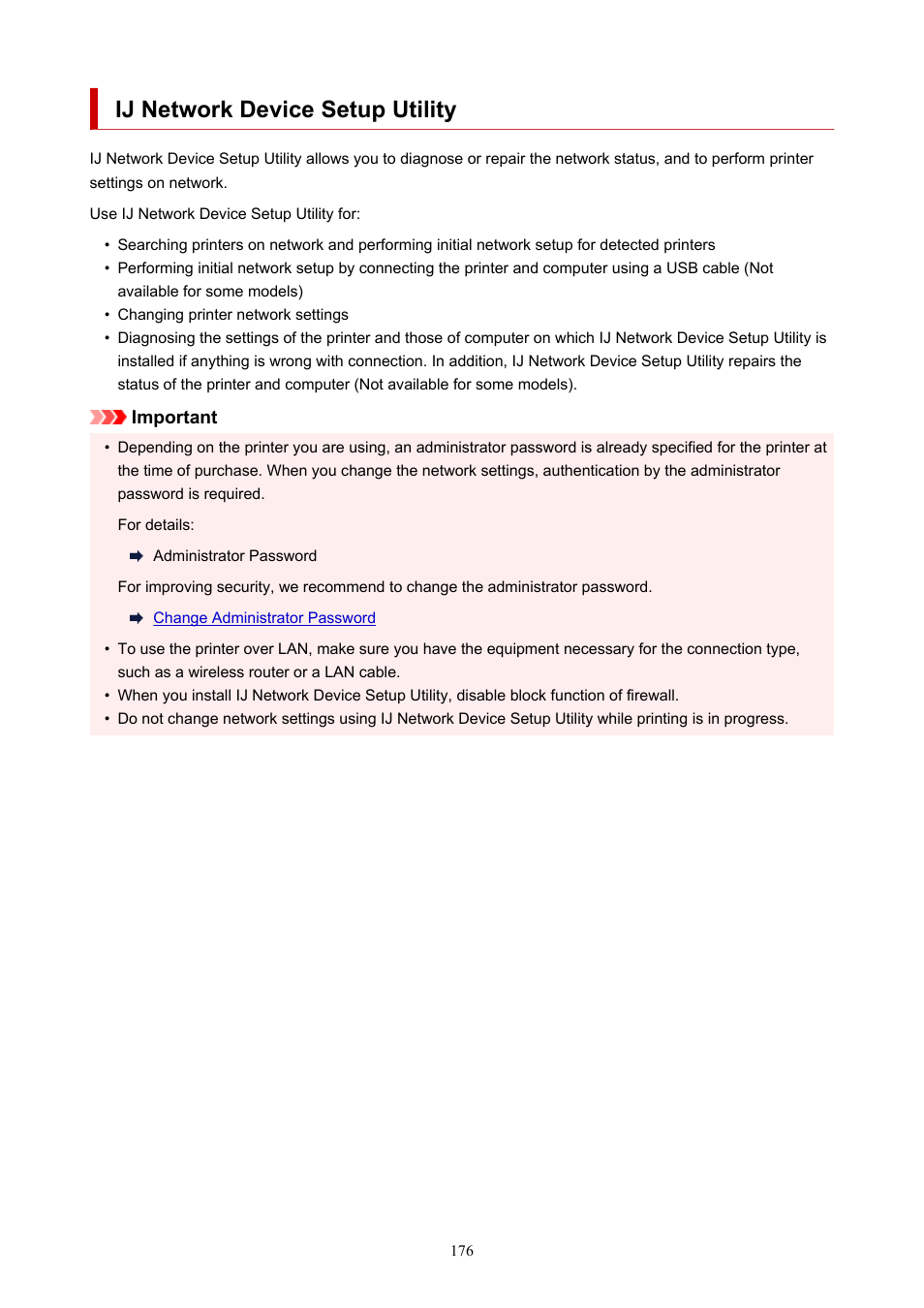 Ij network device setup utility | Canon imagePROGRAF PRO-300 13" Photographic Inkjet Printer User Manual | Page 176 / 650