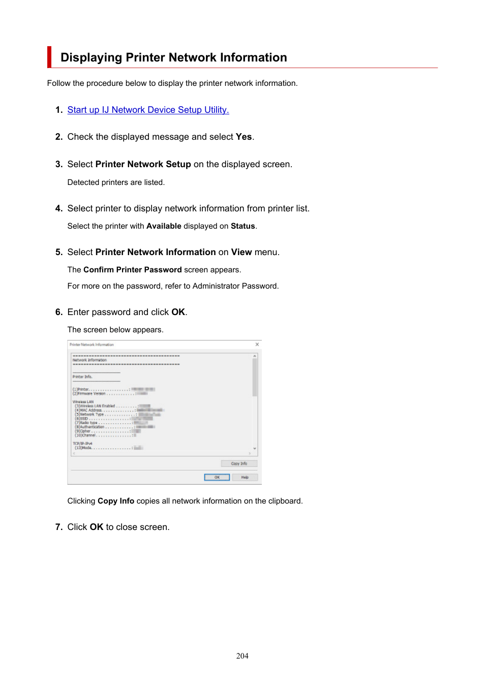 Displaying printer network information | Canon imagePROGRAF PRO-300 13" Photographic Inkjet Printer User Manual | Page 204 / 650