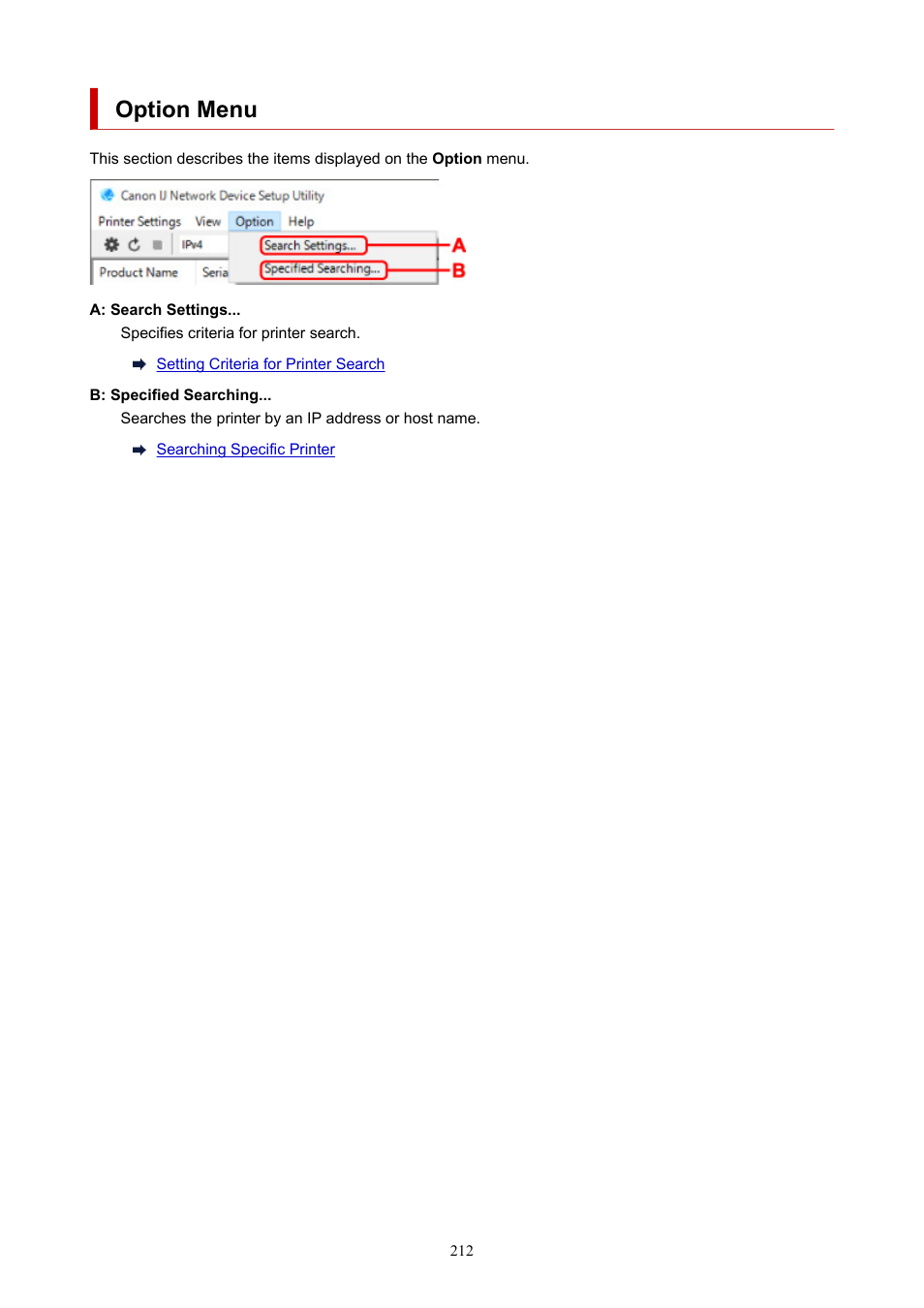 Option menu | Canon imagePROGRAF PRO-300 13" Photographic Inkjet Printer User Manual | Page 212 / 650