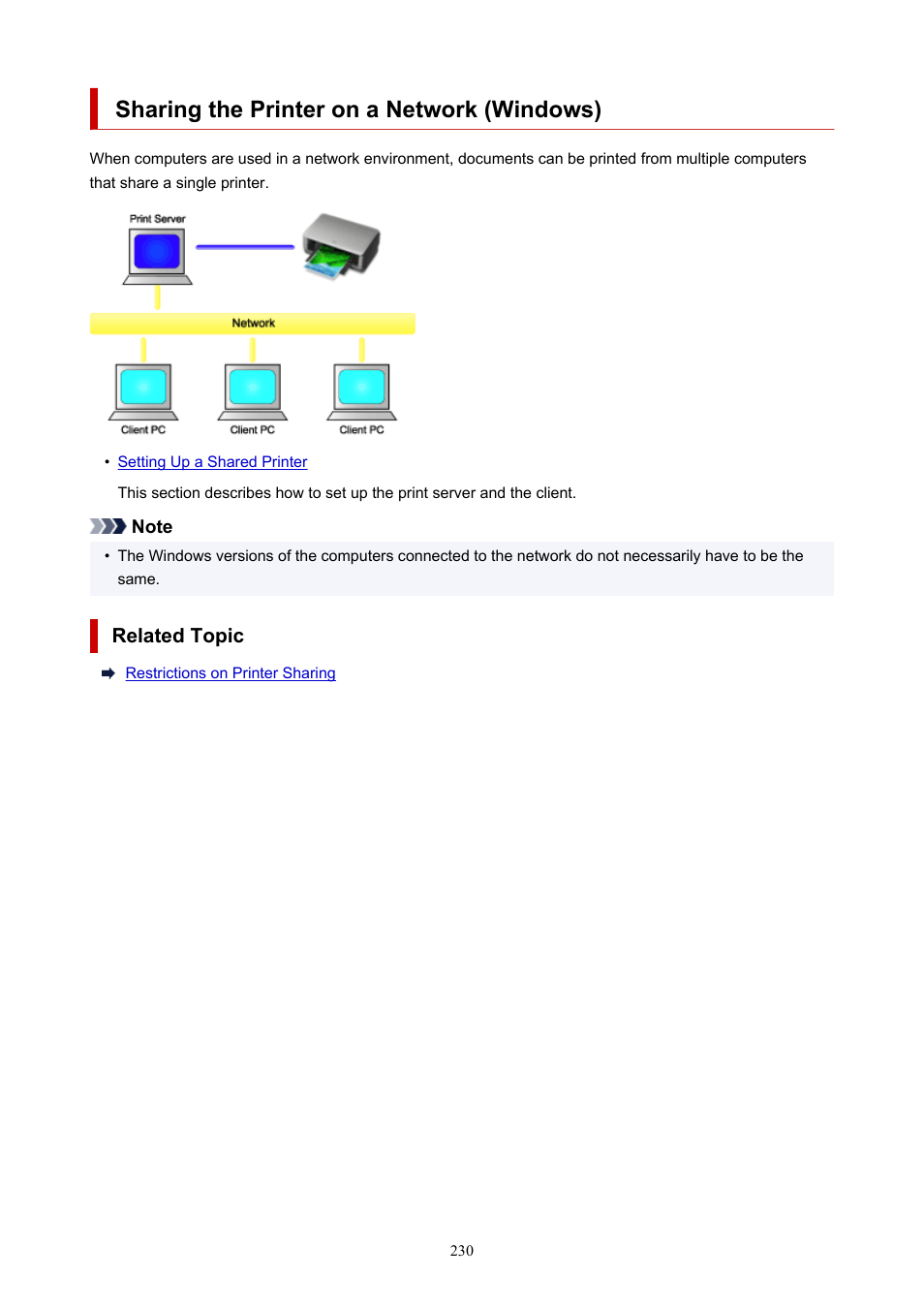 Sharing the printer on a network (windows) | Canon imagePROGRAF PRO-300 13" Photographic Inkjet Printer User Manual | Page 230 / 650