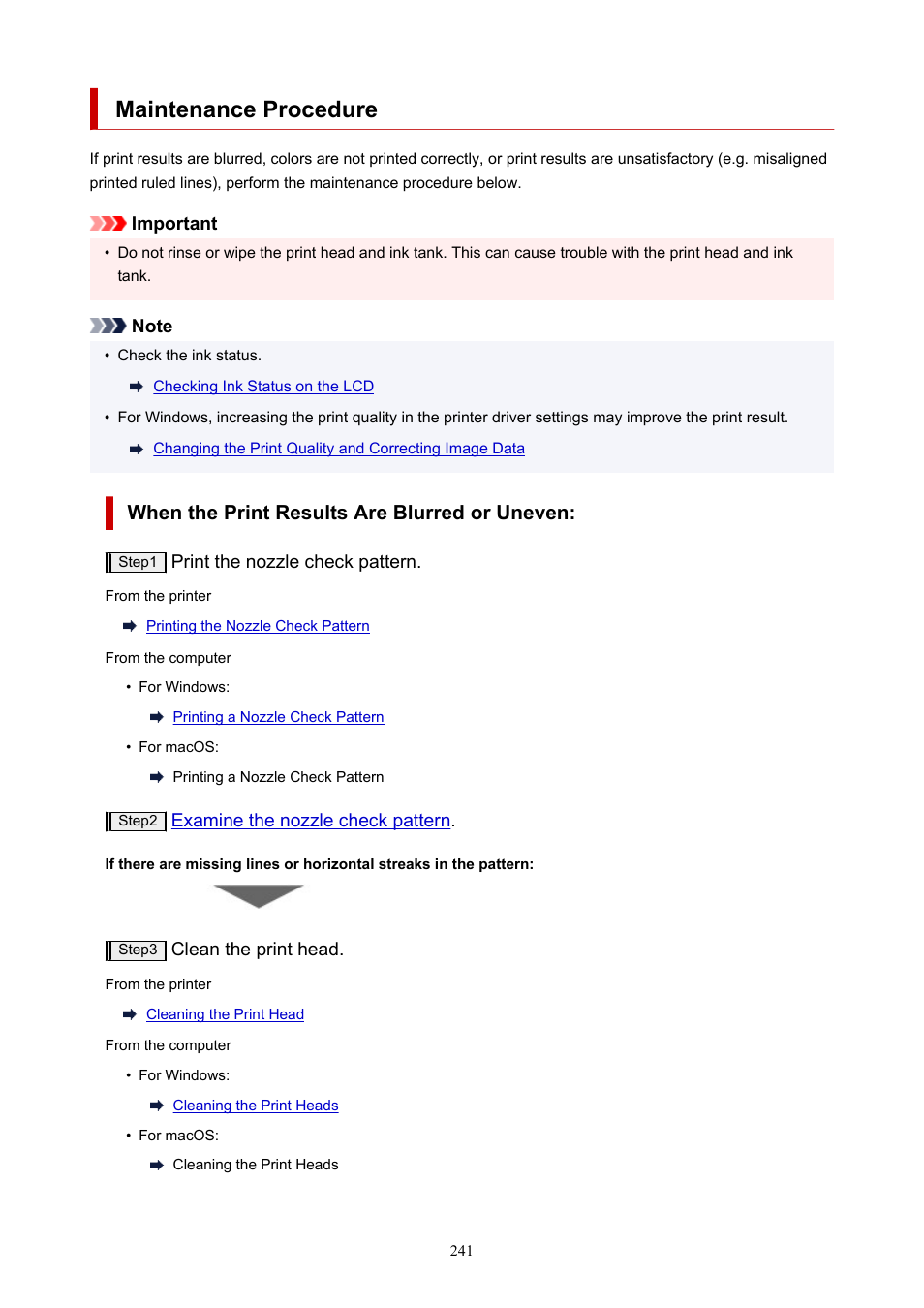 Maintenance procedure, When the print results are blurred or uneven | Canon imagePROGRAF PRO-300 13" Photographic Inkjet Printer User Manual | Page 241 / 650