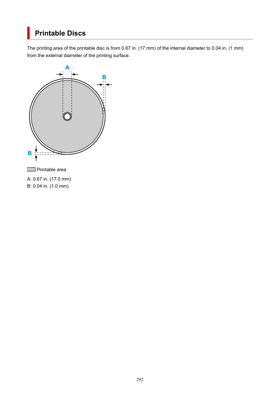 Printable discs | Canon imagePROGRAF PRO-300 13" Photographic Inkjet Printer User Manual | Page 292 / 650