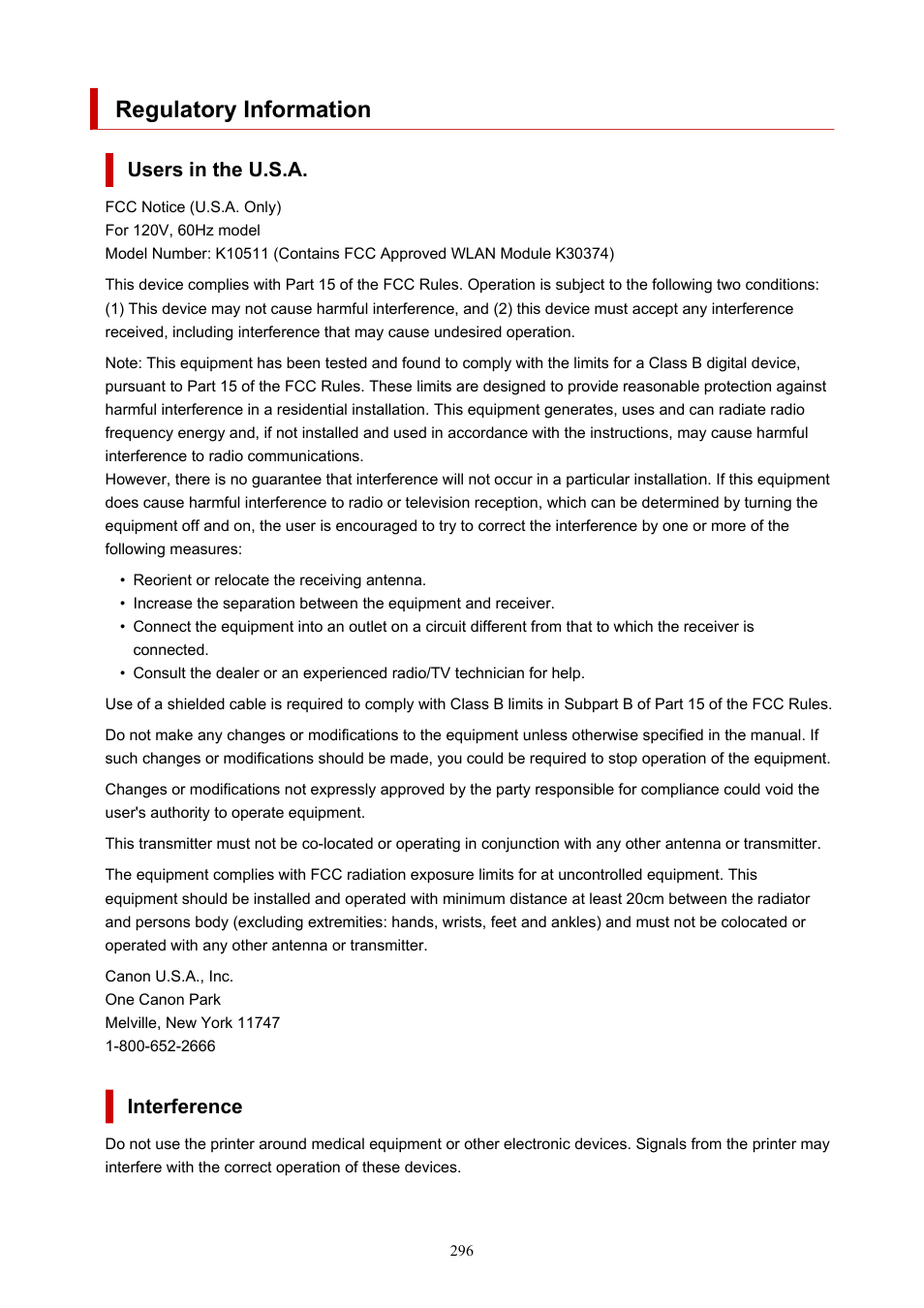 Regulatory information | Canon imagePROGRAF PRO-300 13" Photographic Inkjet Printer User Manual | Page 296 / 650