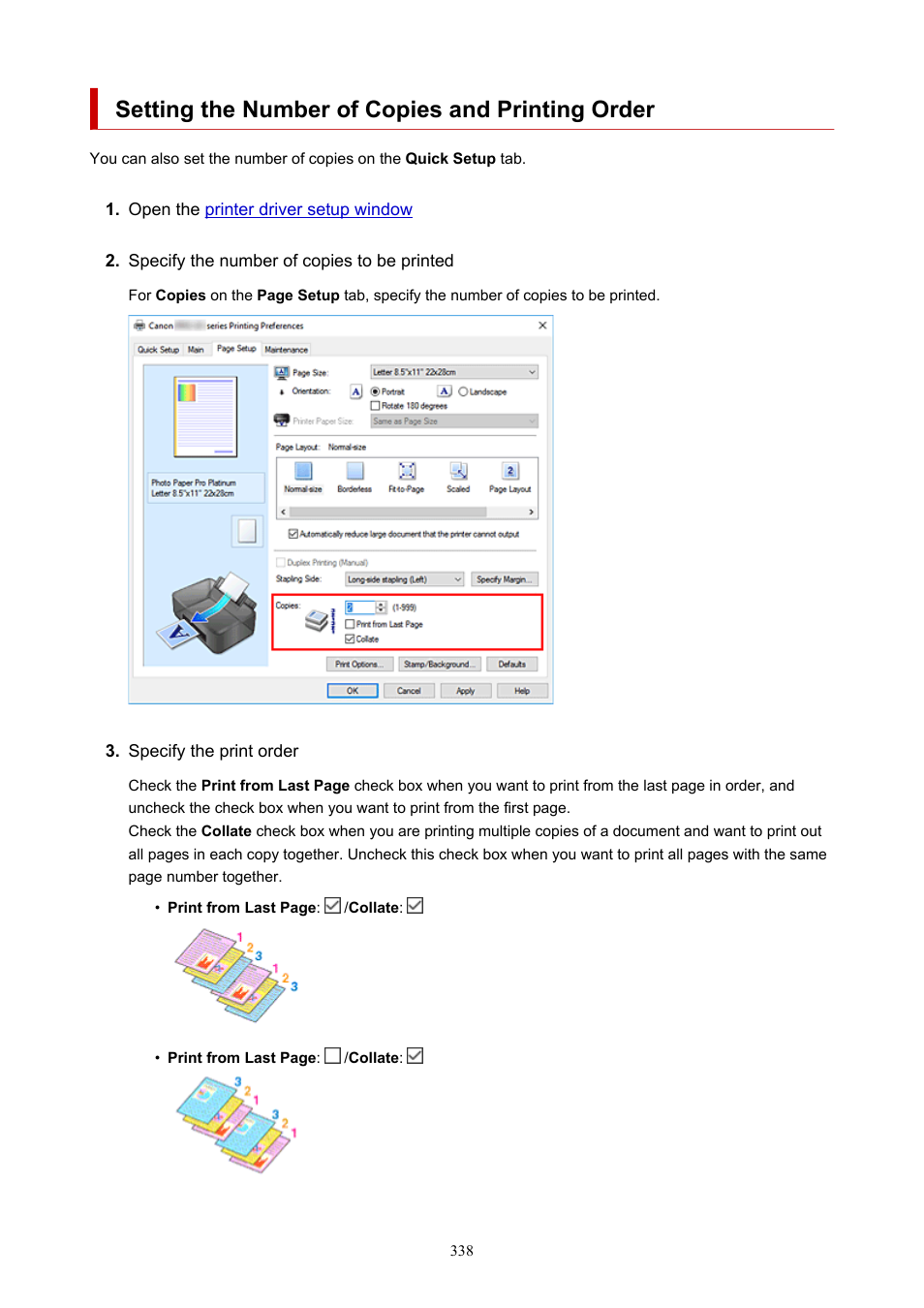 Setting the number of copies and printing order | Canon imagePROGRAF PRO-300 13" Photographic Inkjet Printer User Manual | Page 338 / 650