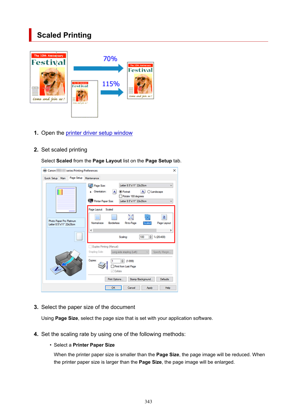 Scaled printing | Canon imagePROGRAF PRO-300 13" Photographic Inkjet Printer User Manual | Page 343 / 650