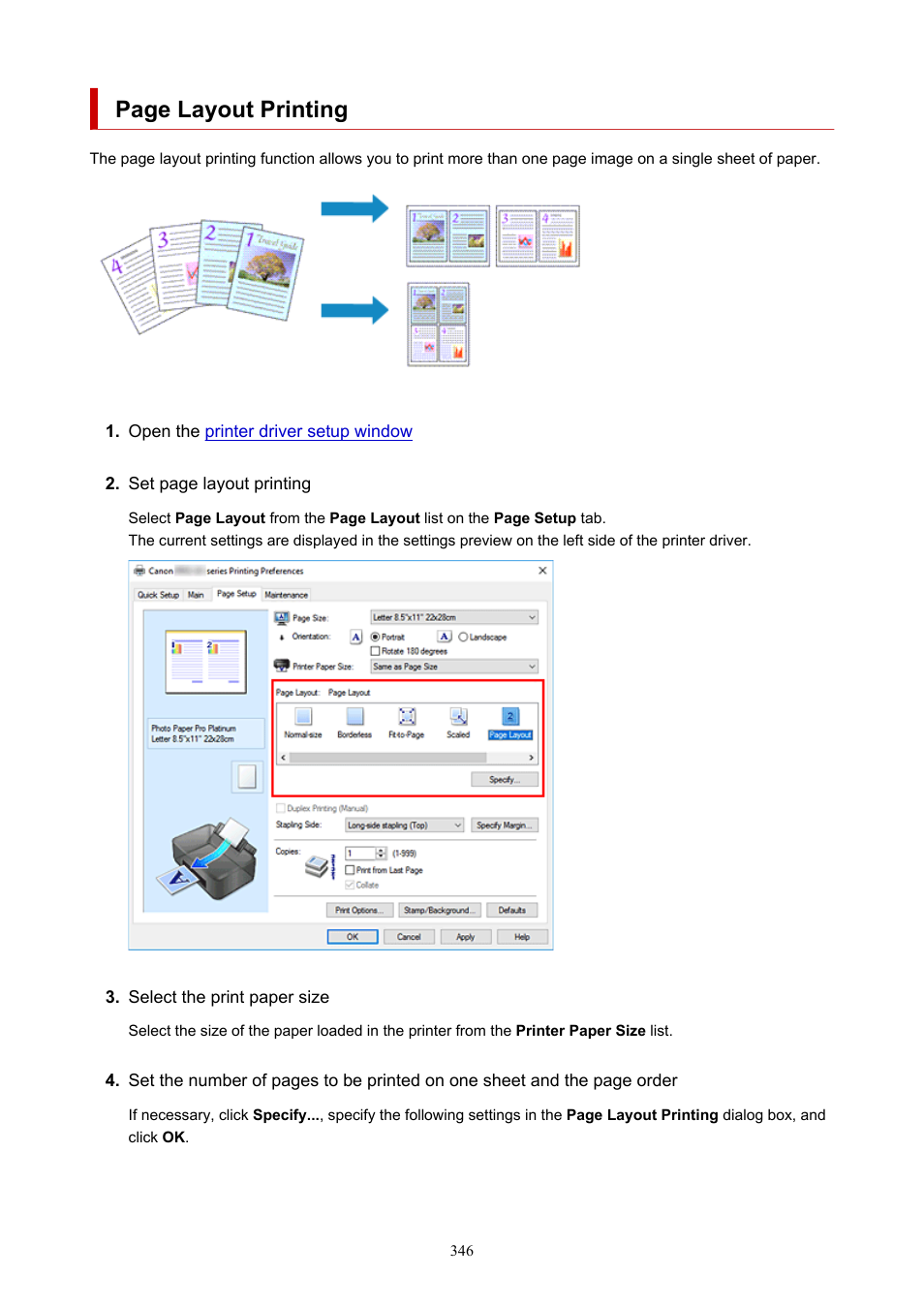 Page layout printing | Canon imagePROGRAF PRO-300 13" Photographic Inkjet Printer User Manual | Page 346 / 650