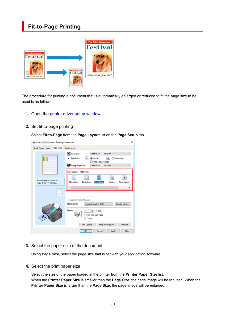 Fit-to-page printing | Canon imagePROGRAF PRO-300 13" Photographic Inkjet Printer User Manual | Page 361 / 650