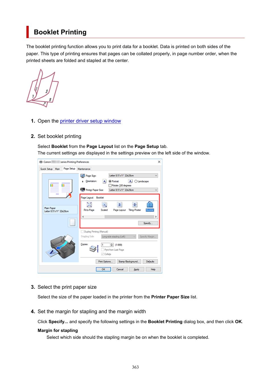 Booklet printing | Canon imagePROGRAF PRO-300 13" Photographic Inkjet Printer User Manual | Page 363 / 650