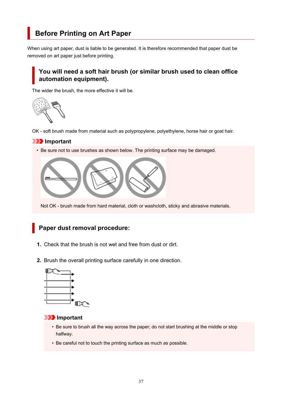 Before printing on art paper | Canon imagePROGRAF PRO-300 13" Photographic Inkjet Printer User Manual | Page 37 / 650