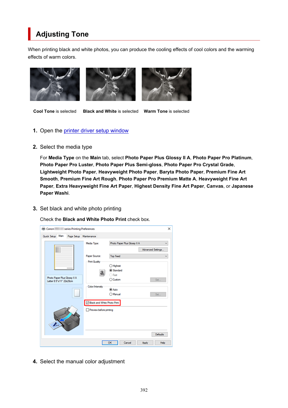 Adjusting tone | Canon imagePROGRAF PRO-300 13" Photographic Inkjet Printer User Manual | Page 392 / 650