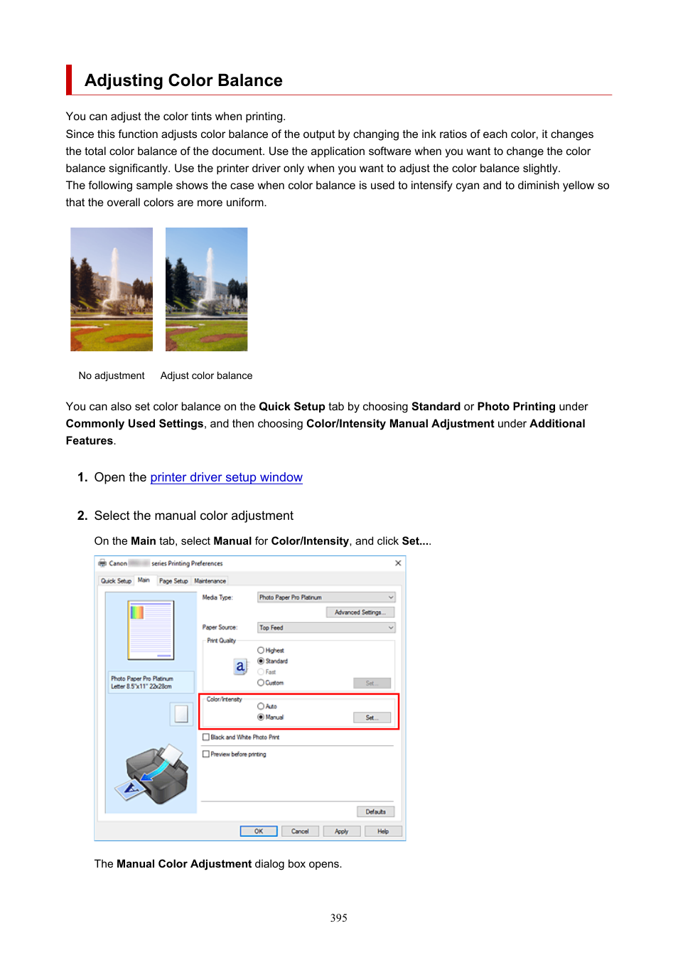 Adjusting color balance | Canon imagePROGRAF PRO-300 13" Photographic Inkjet Printer User Manual | Page 395 / 650