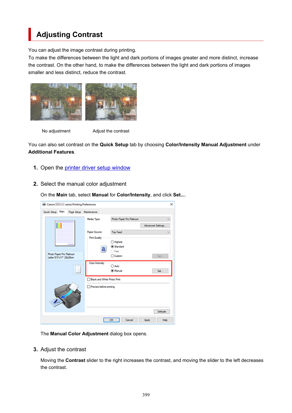 Adjusting contrast | Canon imagePROGRAF PRO-300 13" Photographic Inkjet Printer User Manual | Page 399 / 650