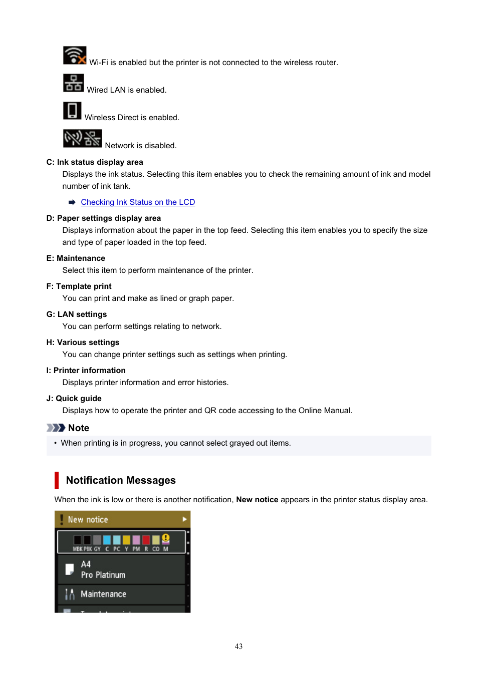 Notification messages | Canon imagePROGRAF PRO-300 13" Photographic Inkjet Printer User Manual | Page 43 / 650