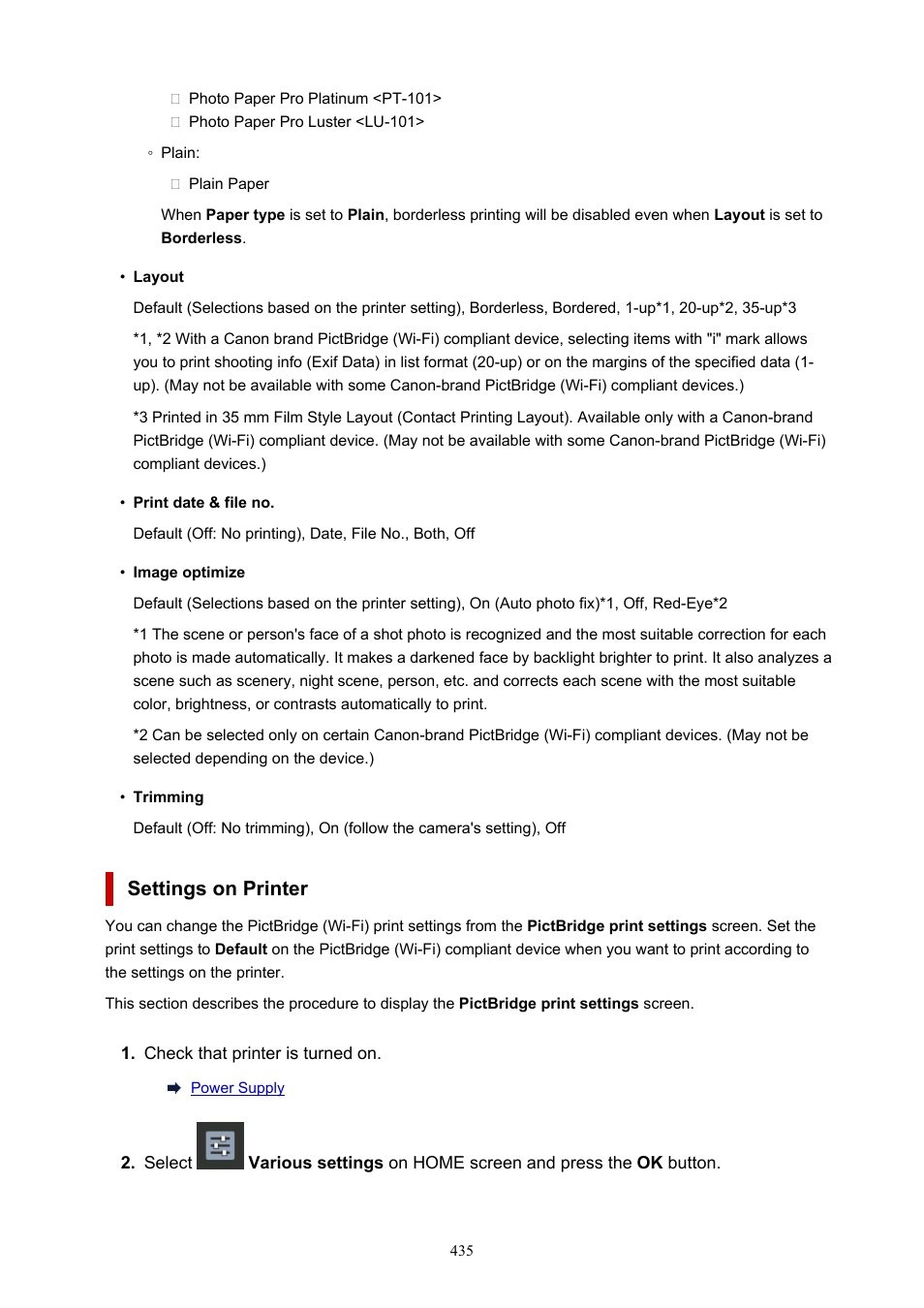 Settings on printer | Canon imagePROGRAF PRO-300 13" Photographic Inkjet Printer User Manual | Page 435 / 650