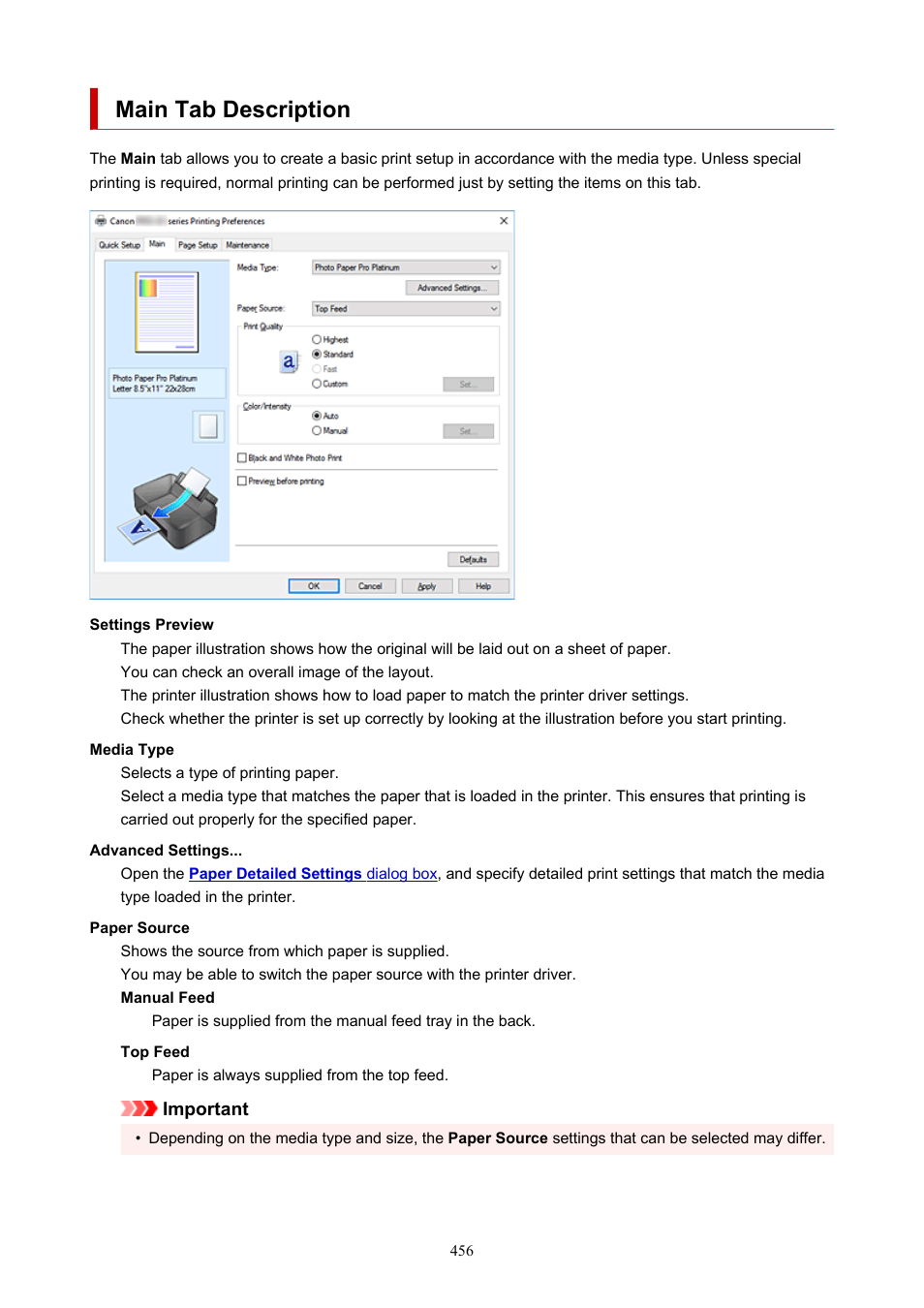 Main tab description | Canon imagePROGRAF PRO-300 13" Photographic Inkjet Printer User Manual | Page 456 / 650