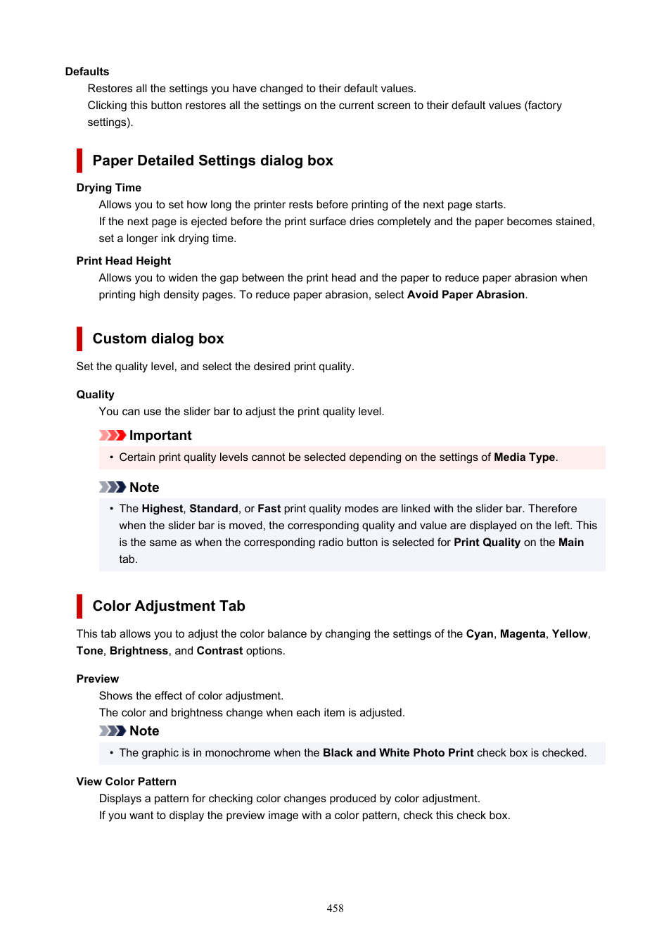 To open the, Custom, Dialog box | And then specify the desired, Open the, Paper detailed settings, Color adjustment, Paper detailed settings dialog box, Custom dialog box, Color adjustment tab | Canon imagePROGRAF PRO-300 13" Photographic Inkjet Printer User Manual | Page 458 / 650