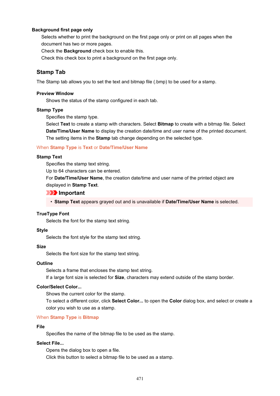 Opens the, Stamp settings, Dialog box | Canon imagePROGRAF PRO-300 13" Photographic Inkjet Printer User Manual | Page 471 / 650