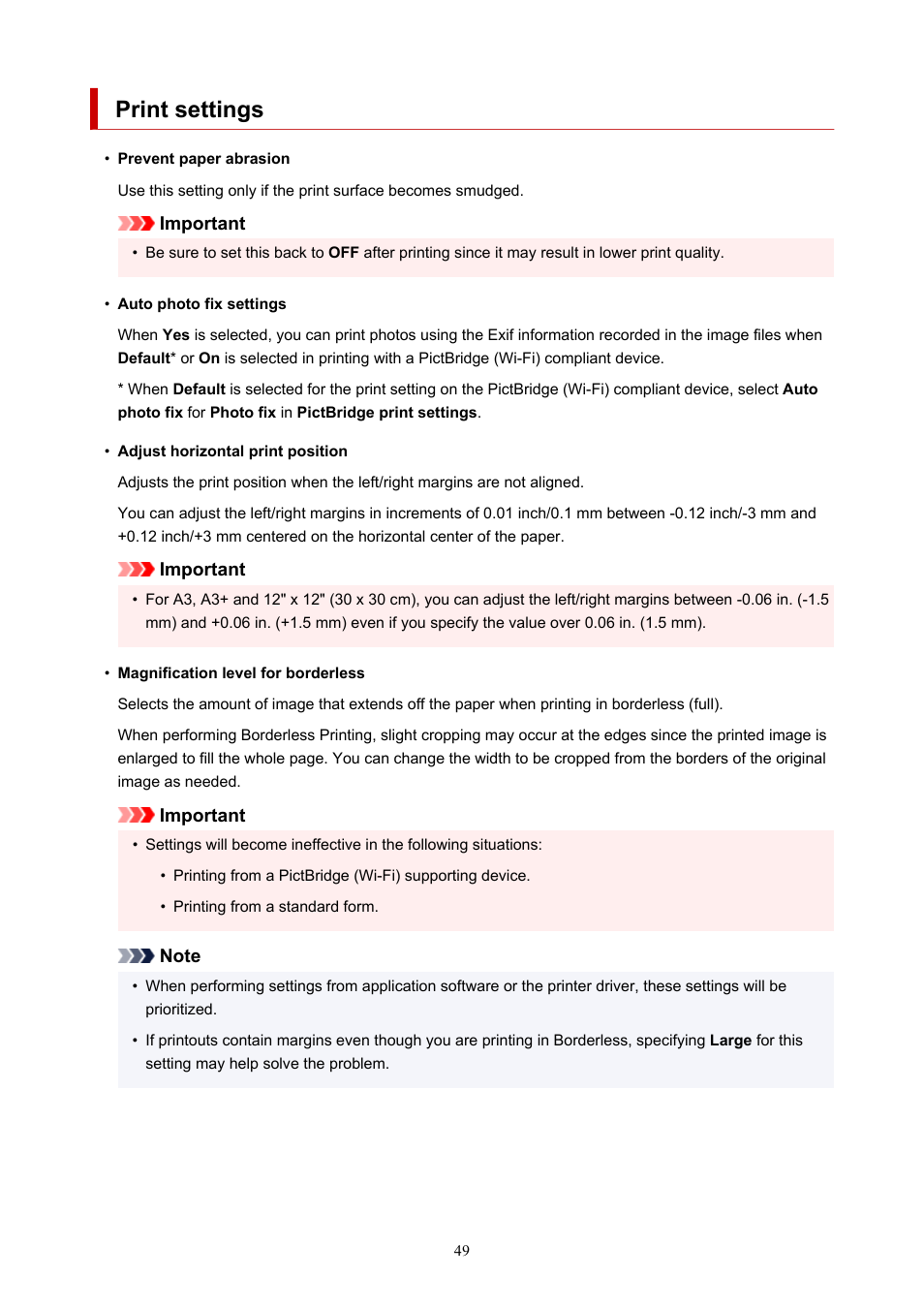 Print settings | Canon imagePROGRAF PRO-300 13" Photographic Inkjet Printer User Manual | Page 49 / 650