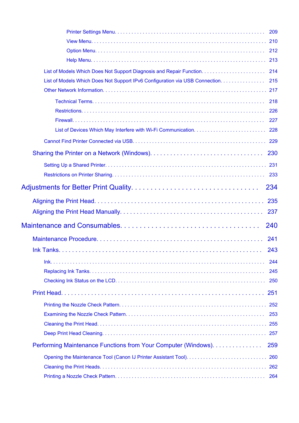 Adjustments for better print quality, Maintenance and consumables | Canon imagePROGRAF PRO-300 13" Photographic Inkjet Printer User Manual | Page 5 / 650