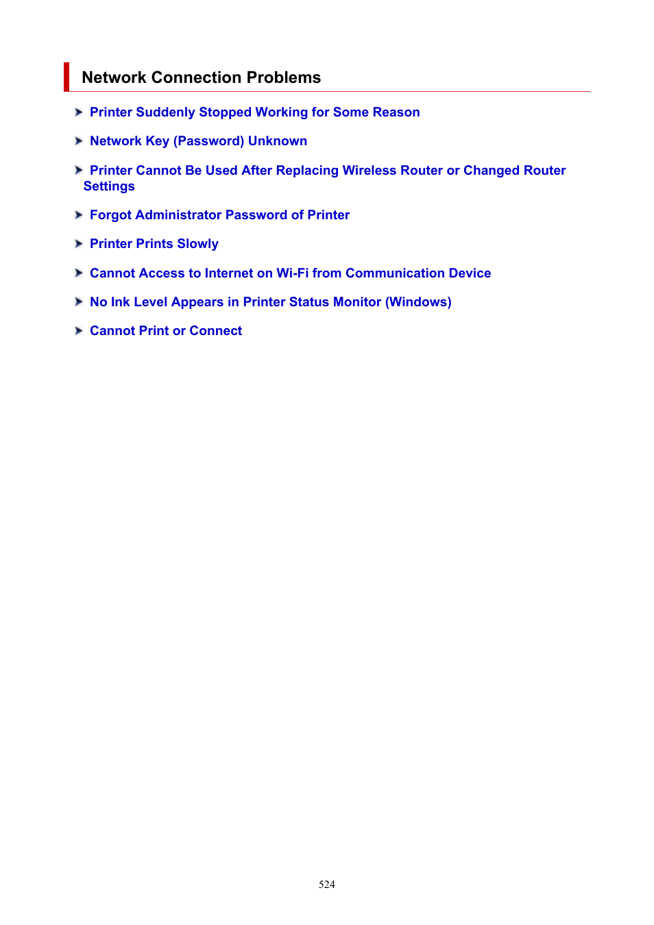 Network connection problems | Canon imagePROGRAF PRO-300 13" Photographic Inkjet Printer User Manual | Page 524 / 650