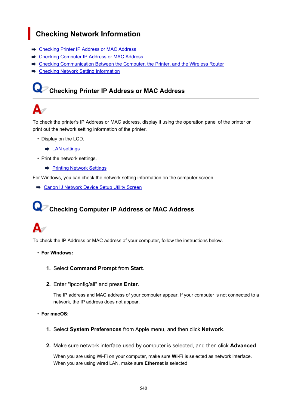 Checking network information | Canon imagePROGRAF PRO-300 13" Photographic Inkjet Printer User Manual | Page 540 / 650