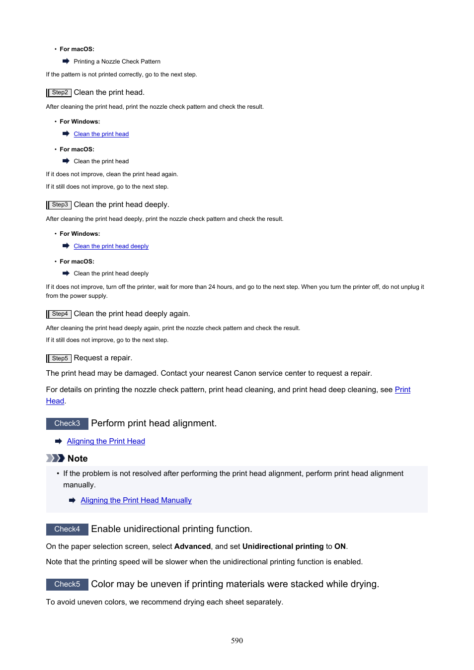Perform print head alignment, Enable unidirectional printing function | Canon imagePROGRAF PRO-300 13" Photographic Inkjet Printer User Manual | Page 590 / 650