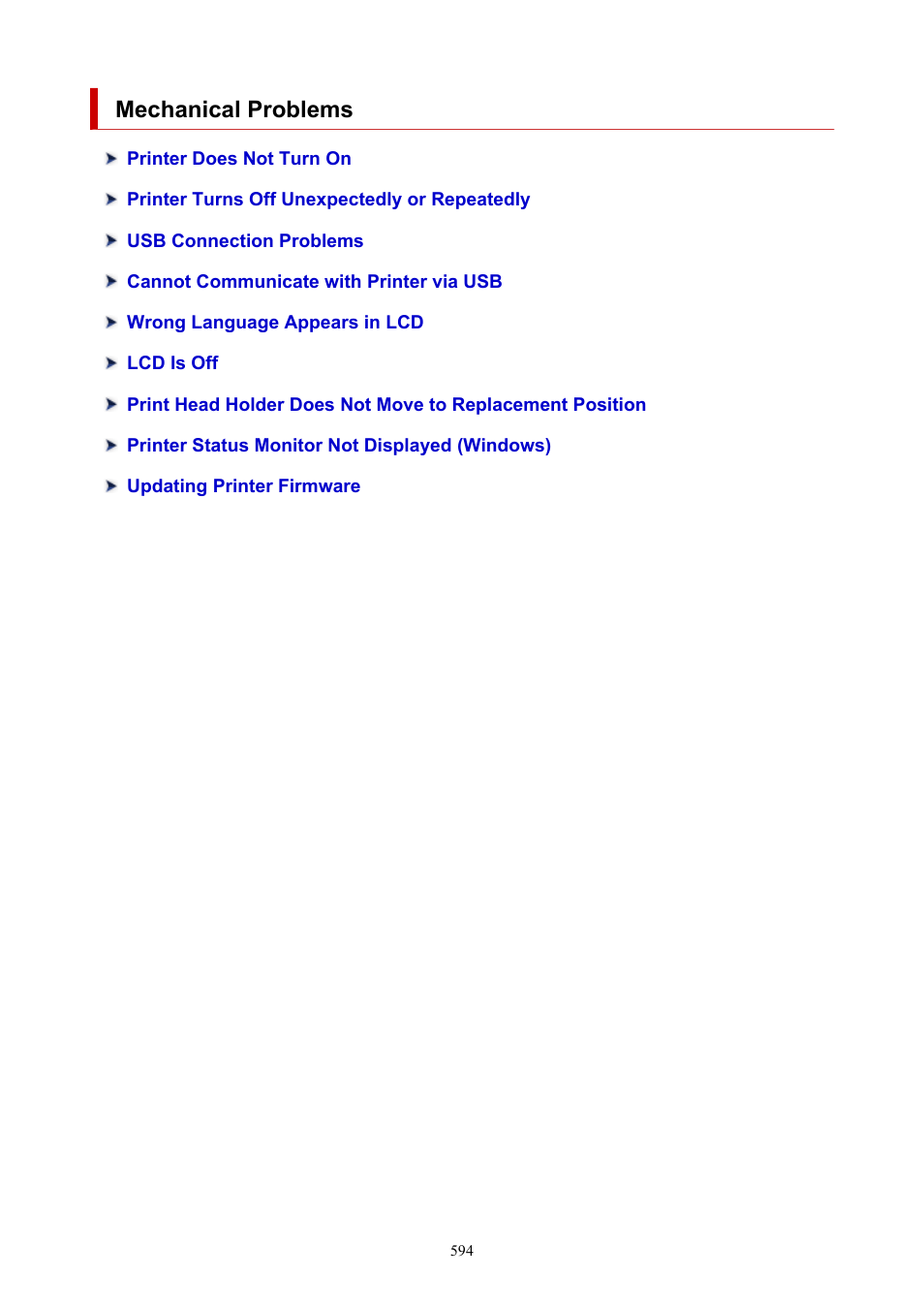 Mechanical problems | Canon imagePROGRAF PRO-300 13" Photographic Inkjet Printer User Manual | Page 594 / 650