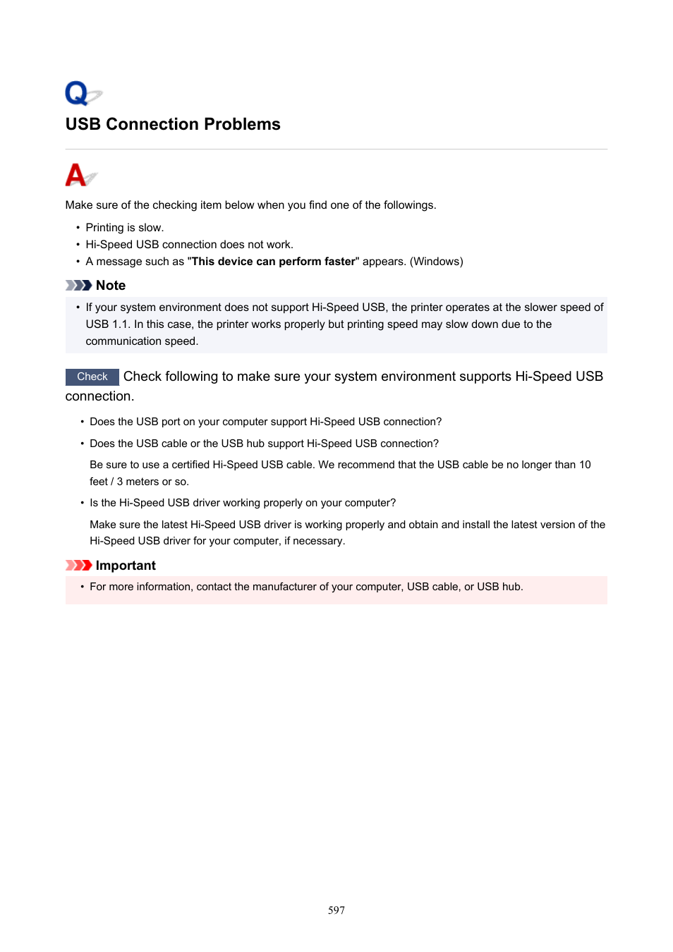 Usb connection problems | Canon imagePROGRAF PRO-300 13" Photographic Inkjet Printer User Manual | Page 597 / 650