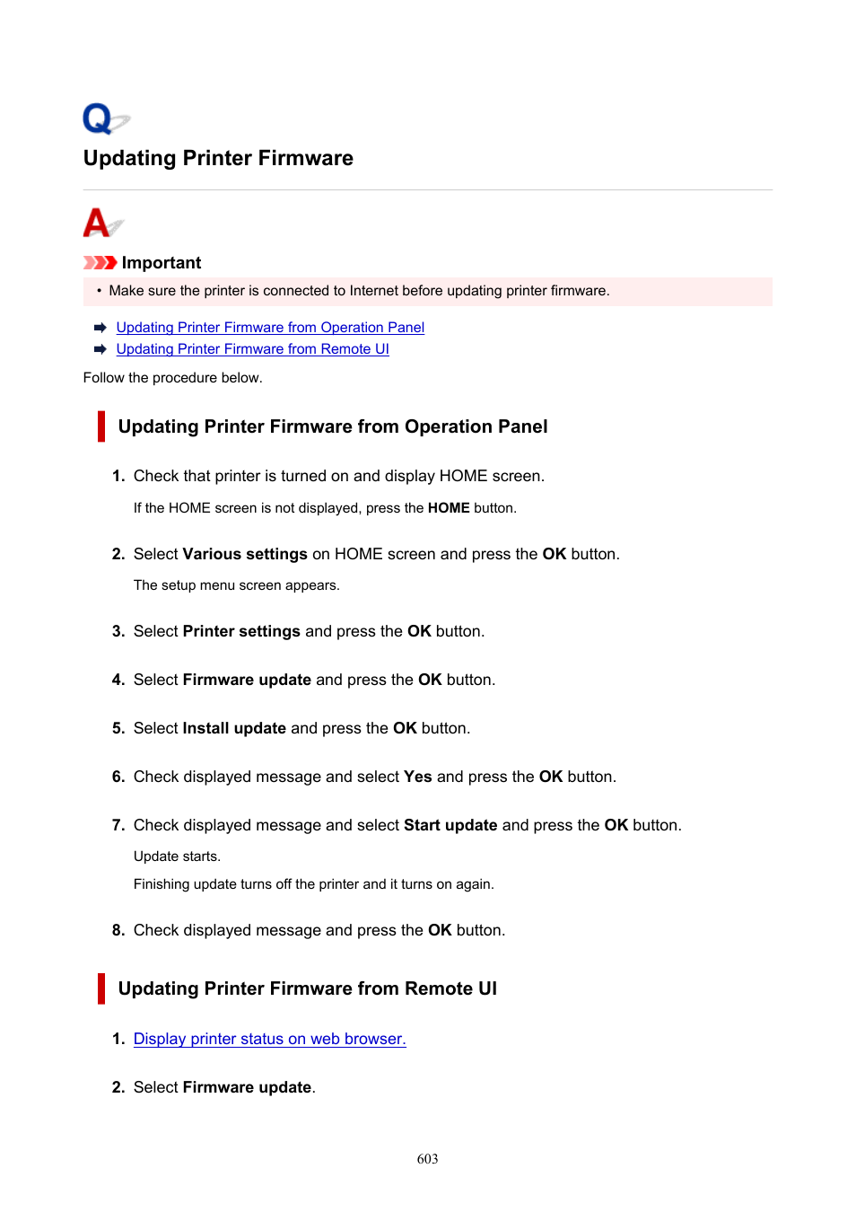 Updating printer firmware | Canon imagePROGRAF PRO-300 13" Photographic Inkjet Printer User Manual | Page 603 / 650