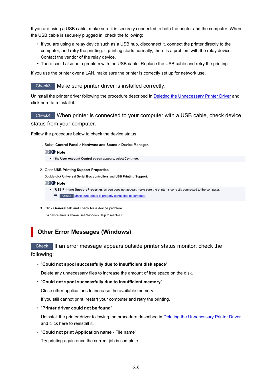 Other error messages (windows), Make sure printer driver is installed correctly | Canon imagePROGRAF PRO-300 13" Photographic Inkjet Printer User Manual | Page 616 / 650