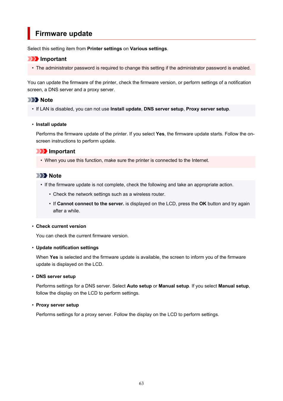 Firmware update | Canon imagePROGRAF PRO-300 13" Photographic Inkjet Printer User Manual | Page 63 / 650