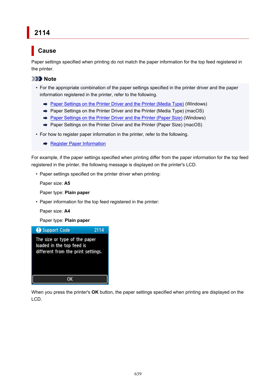 Cause | Canon imagePROGRAF PRO-300 13" Photographic Inkjet Printer User Manual | Page 639 / 650