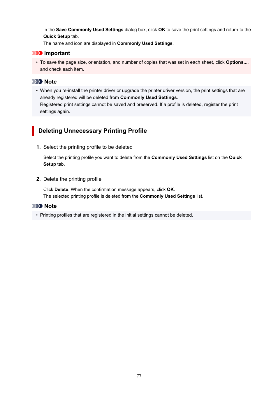 Deleting unnecessary printing profile | Canon imagePROGRAF PRO-300 13" Photographic Inkjet Printer User Manual | Page 77 / 650