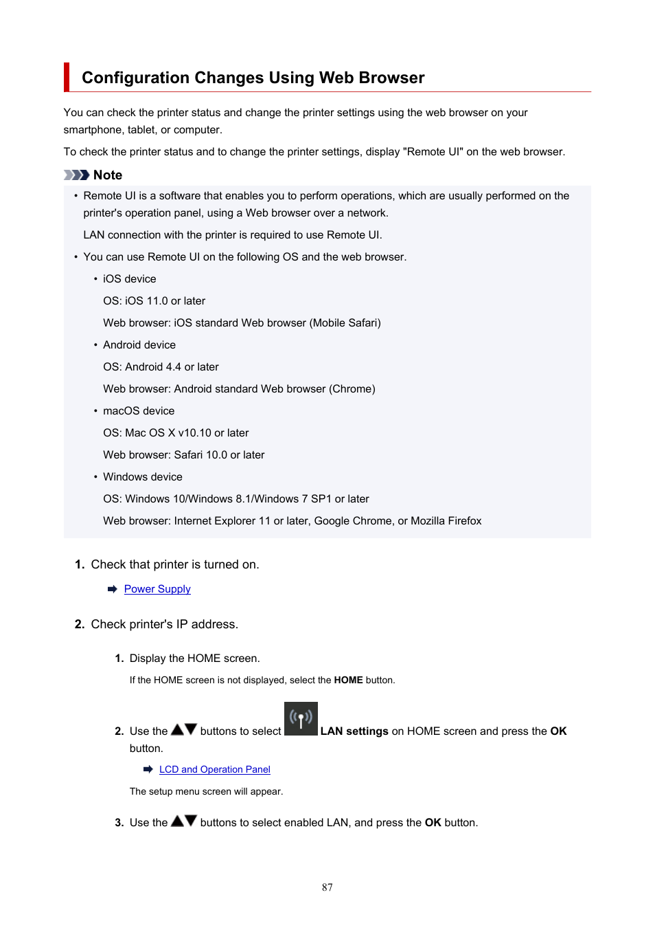 Configuration changes using web browser | Canon imagePROGRAF PRO-300 13" Photographic Inkjet Printer User Manual | Page 87 / 650