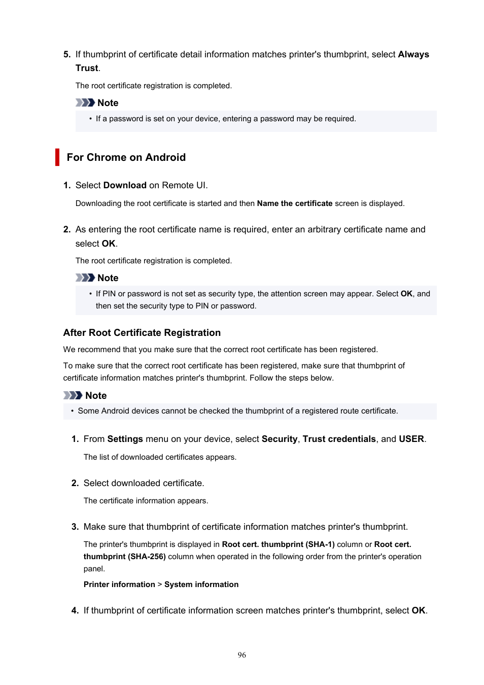 For chrome on android | Canon imagePROGRAF PRO-300 13" Photographic Inkjet Printer User Manual | Page 96 / 650