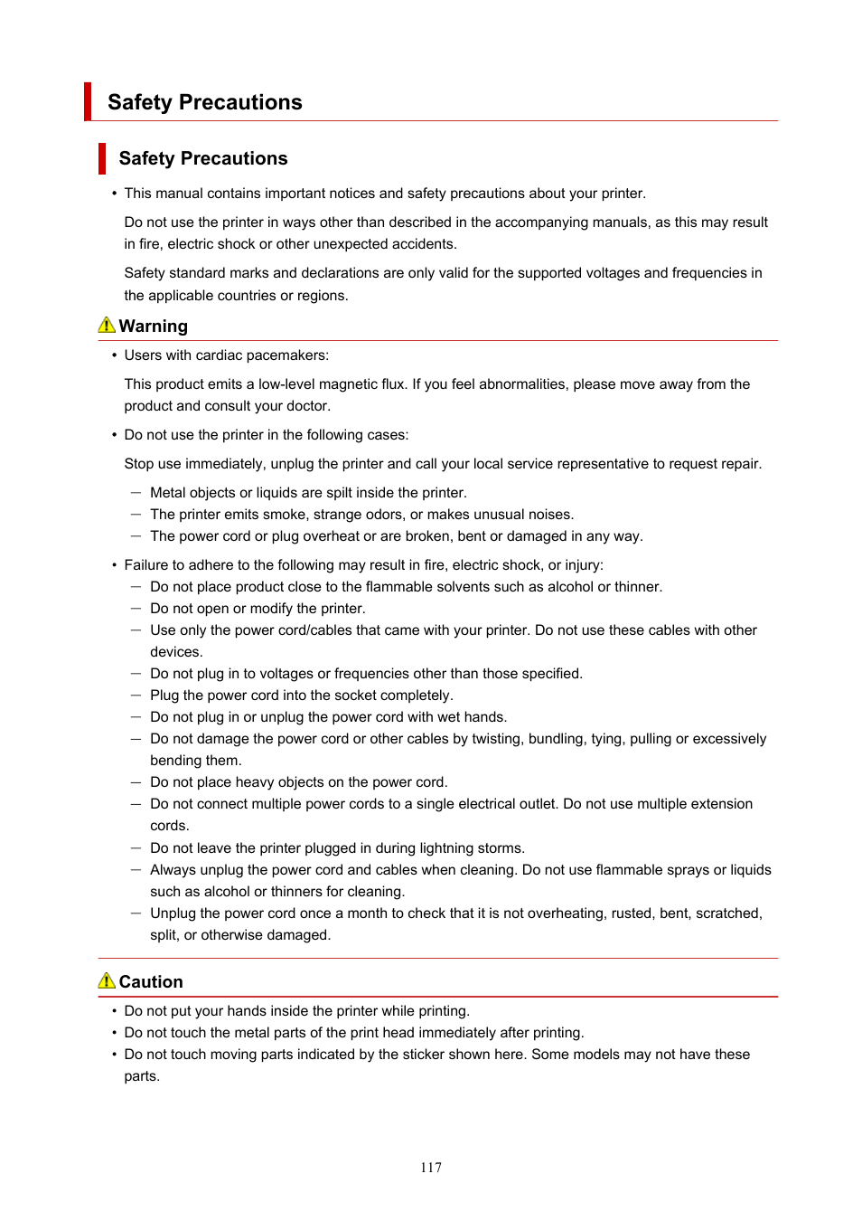 Safety precautions | Canon MAXIFY GX5020 Wireless MegaTank Inkjet Color Printer User Manual | Page 117 / 325