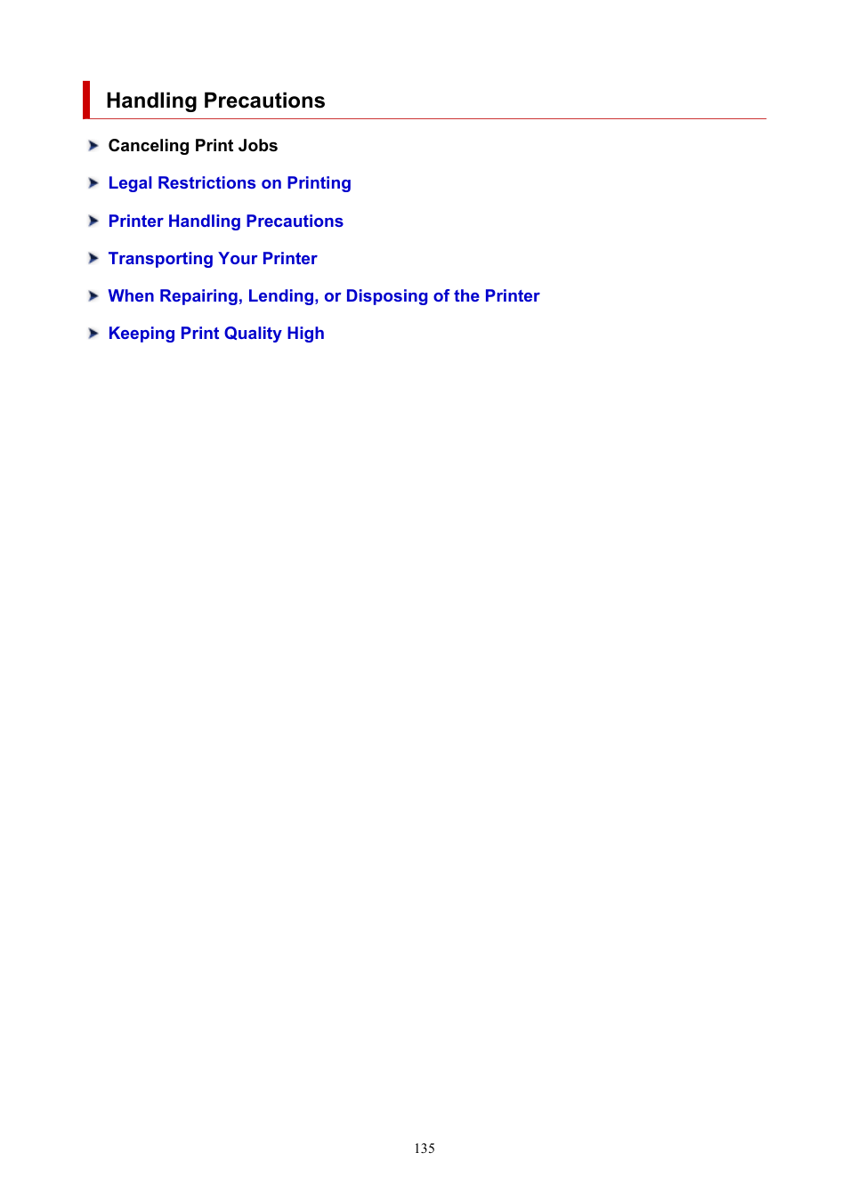 Handling precautions | Canon MAXIFY GX5020 Wireless MegaTank Inkjet Color Printer User Manual | Page 135 / 325