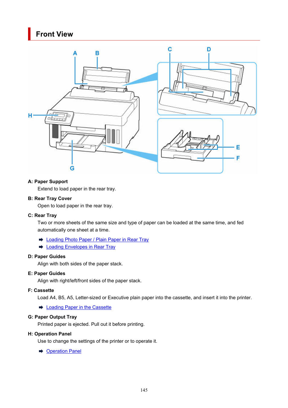 Front view | Canon MAXIFY GX5020 Wireless MegaTank Inkjet Color Printer User Manual | Page 145 / 325