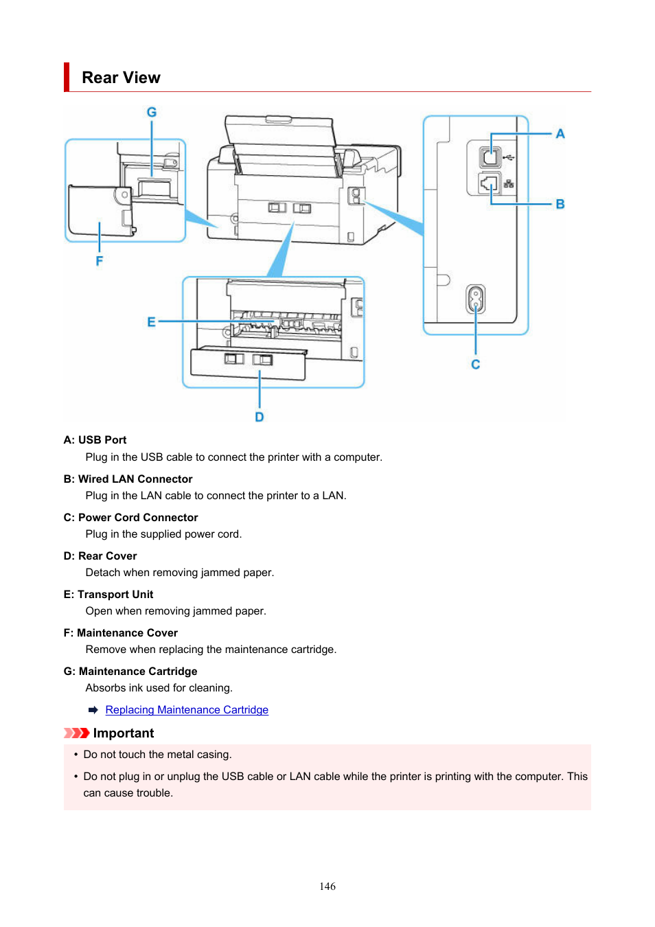 Rear view | Canon MAXIFY GX5020 Wireless MegaTank Inkjet Color Printer User Manual | Page 146 / 325