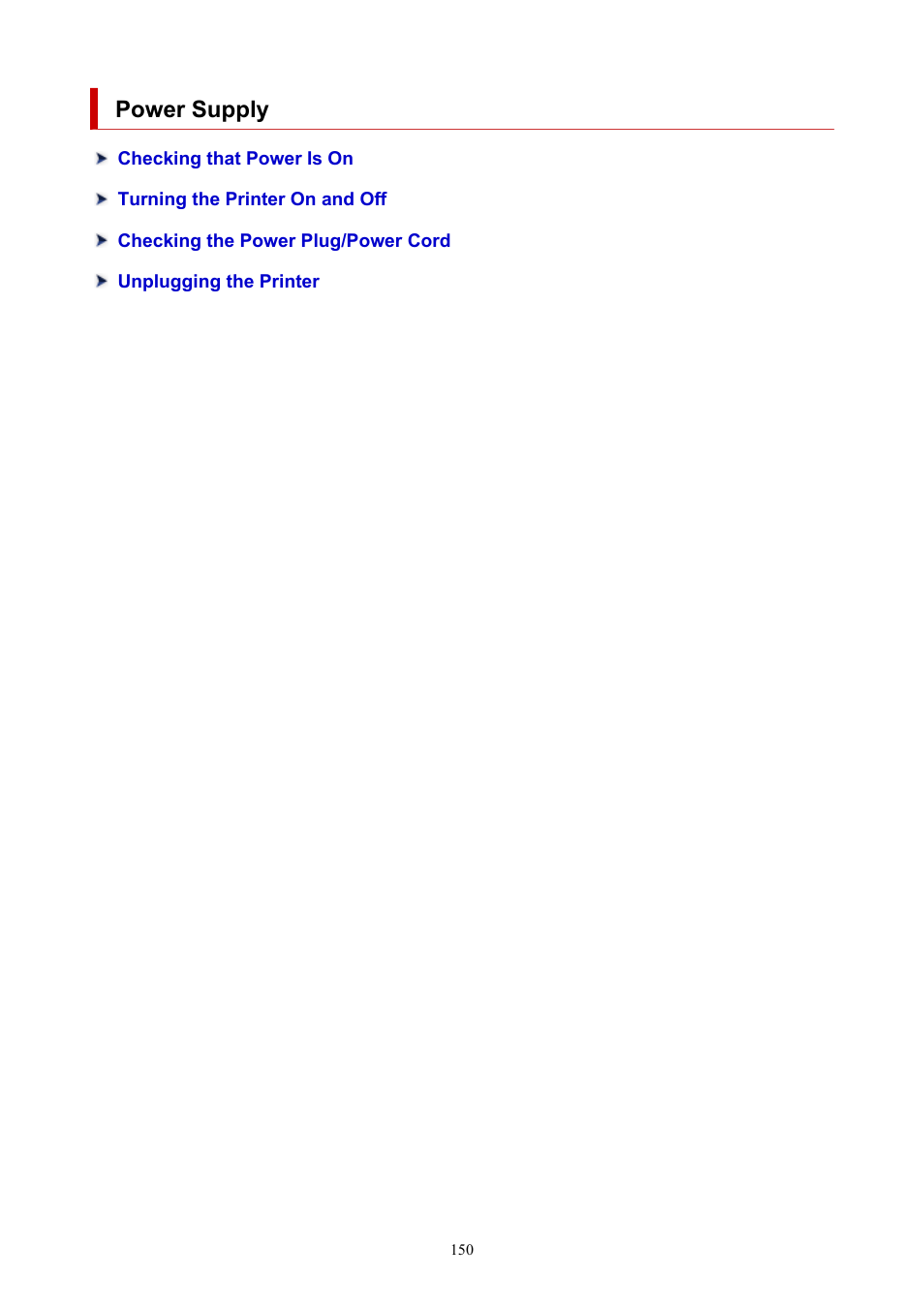 Power supply | Canon MAXIFY GX5020 Wireless MegaTank Inkjet Color Printer User Manual | Page 150 / 325