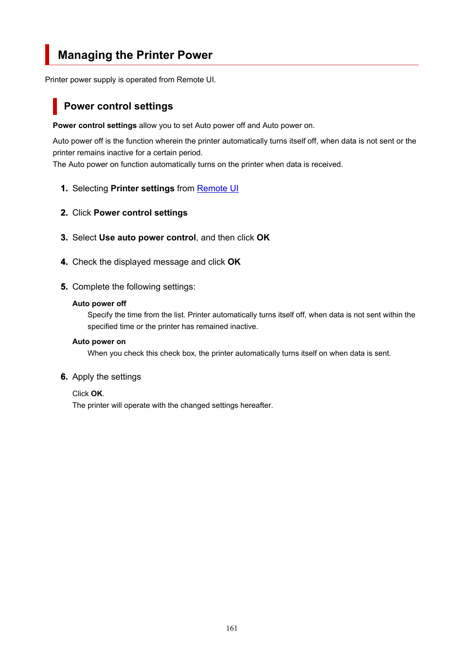 Managing the printer power | Canon MAXIFY GX5020 Wireless MegaTank Inkjet Color Printer User Manual | Page 161 / 325