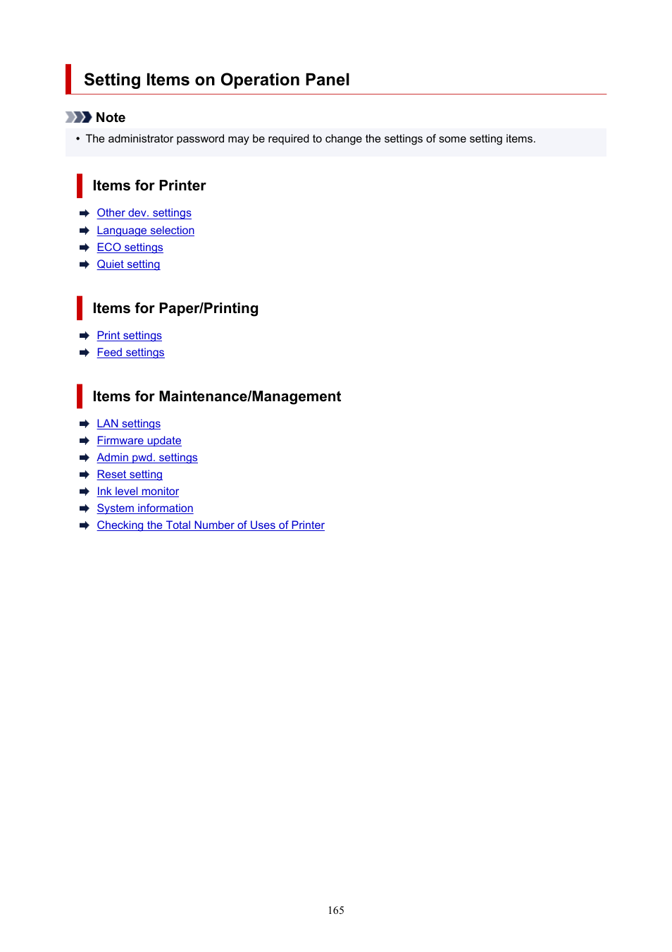 Setting items on operation panel | Canon MAXIFY GX5020 Wireless MegaTank Inkjet Color Printer User Manual | Page 165 / 325