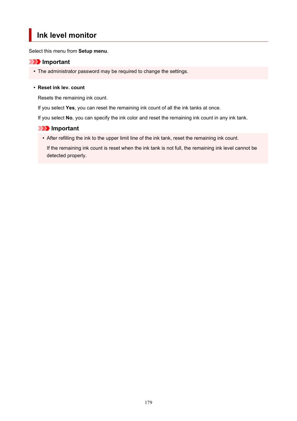 Ink level monitor | Canon MAXIFY GX5020 Wireless MegaTank Inkjet Color Printer User Manual | Page 179 / 325