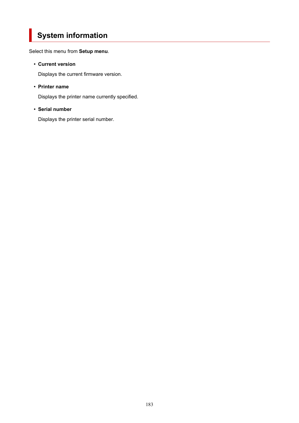 System information | Canon MAXIFY GX5020 Wireless MegaTank Inkjet Color Printer User Manual | Page 183 / 325