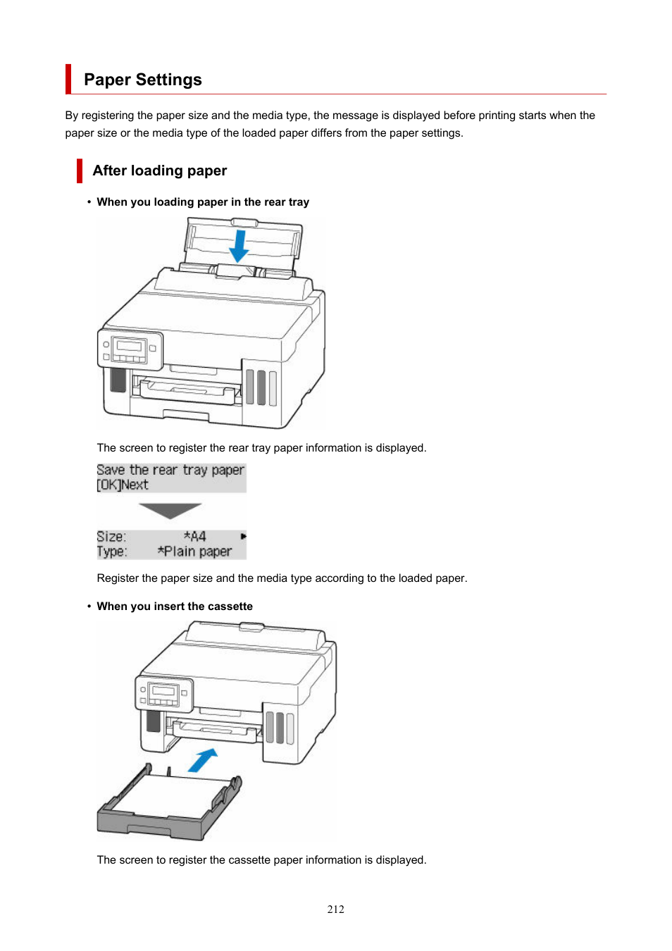 Paper settings, For instructions, see | Canon MAXIFY GX5020 Wireless MegaTank Inkjet Color Printer User Manual | Page 212 / 325