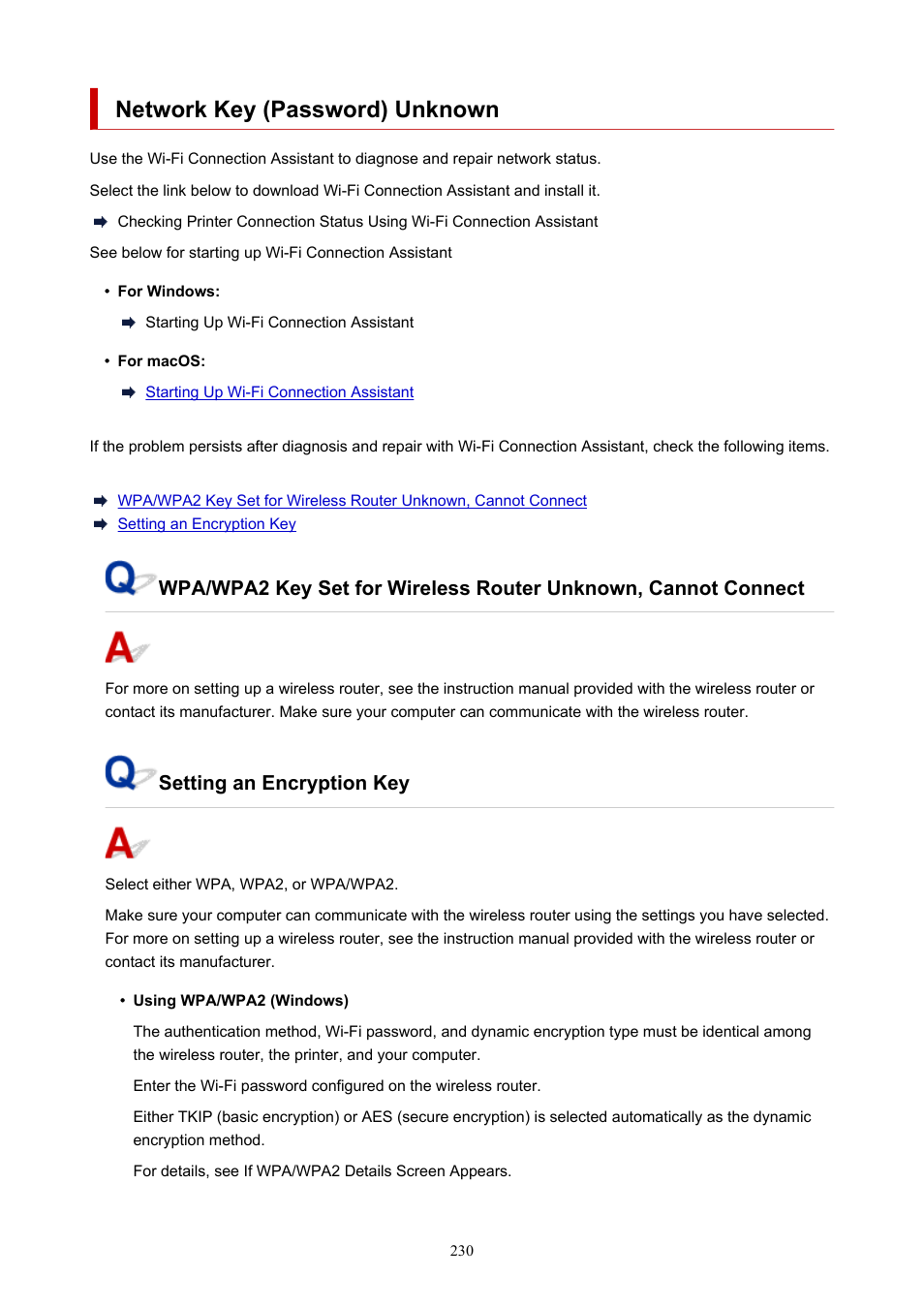 Network key (password) unknown, Setting an encryption key | Canon MAXIFY GX5020 Wireless MegaTank Inkjet Color Printer User Manual | Page 230 / 325