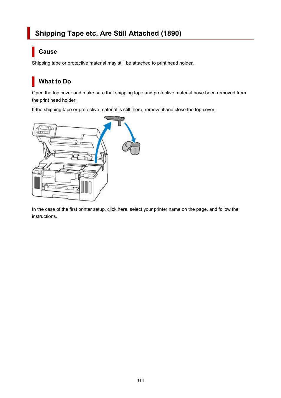 Shipping tape etc. are still attached (1890) | Canon MAXIFY GX5020 Wireless MegaTank Inkjet Color Printer User Manual | Page 314 / 325