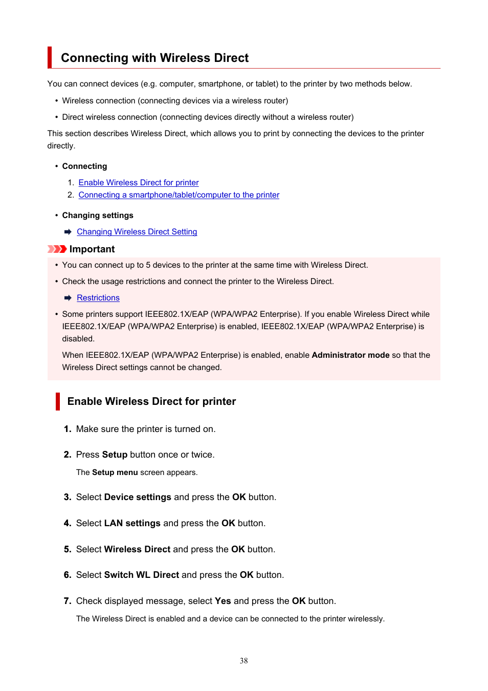 Connecting with wireless direct | Canon MAXIFY GX5020 Wireless MegaTank Inkjet Color Printer User Manual | Page 38 / 325