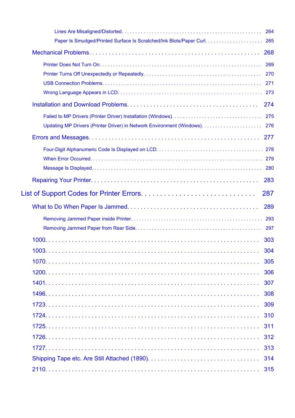List of support codes for printer errors | Canon MAXIFY GX5020 Wireless MegaTank Inkjet Color Printer User Manual | Page 6 / 325